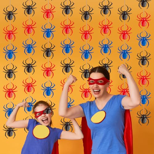 Xinnun Spider Party Decorations Hanging Banners Garland Red Blue Black Spider Banner Cutouts Ribbon Streamers for Birthday Baby Shower Party Decorations Supplies - style: Hero