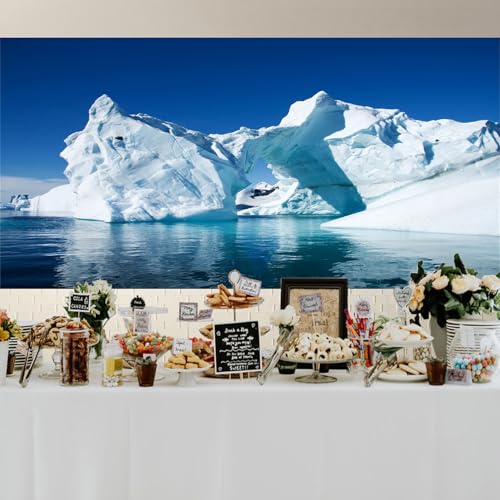 20x10ft White Iceberg Backdrops for Photography Polar Region Snow Wedding Backdrop North Pole Ice Shelf Snow Mountain Backdrops Blue Sky Pure Clean Sea Water Backdrop Photo Shooting Props - size: 20x10ft