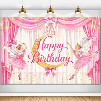 Ballerina Girl Backdrop Cute Ballet Photography Background Pink Princess Party Supplies for Girls Birthday Baby Shower Dance Decor Banner Portrait Photo Booth Studio Props 7x5ft FU020YL - size: 7x5ft