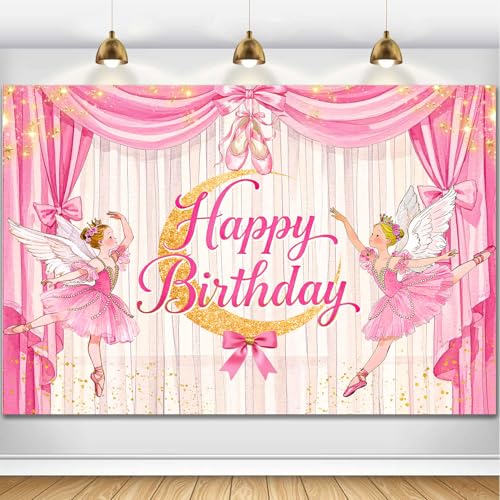 Ballerina Girl Backdrop Cute Ballet Photography Background Pink Princess Party Supplies for Girls Birthday Baby Shower Dance Decor Banner Portrait Photo Booth Studio Props 7x5ft FU020YL - size: 7x5ft