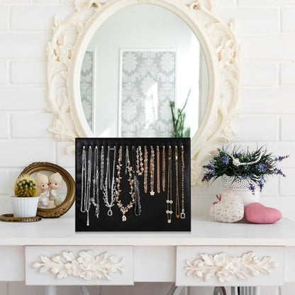 4 Pcs Black Jewelry Display Stands, Leather Necklace Organizer Boards with 17 Hooks for Selling, Shop Store Showcase, Chain Pendant Bracelet Storage