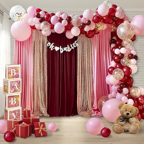 10ft x 8ft Burgundy Backdrop Curtains Polyester Photography Drapes Fabric 4 Panels 5ft x 8ft for Baby Shower Wedding Party Birthday Decorations - color: Burgundy, size: 5ft x 8ft 4 Panels