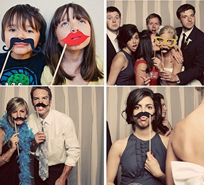 27 Pcs Valentine's Day Photo Booth Props Selfie Photobooth Props Mustache Heart Lips Eyeglasses Shape for Valentine's Day Wedding Bridal Party Supplies
