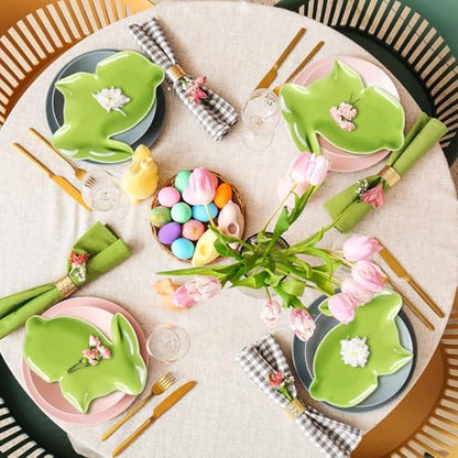 Jinei 4 Pcs Easter Bunny Shaped Plates Ceramic Serving Candy Dishes Rabbit Dinner Tray Salad Dessert Appetizer Plates Dinnerware for Easter Party Spring Garden Tea Party Supplies(Green) - color: Green