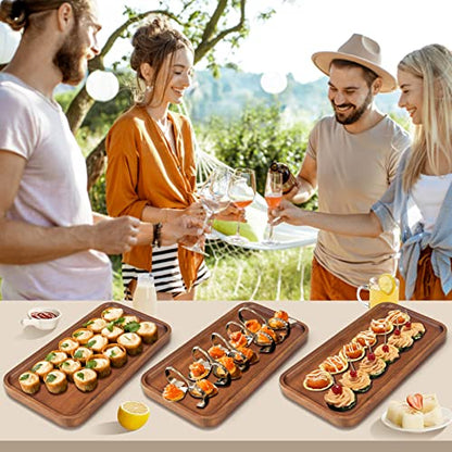 Small Wooden Serving Platters Acacia Charcuterie Boards Rectangle Wood Tray Home Decor Serving Cheese Board Appetizer Snack Plates Kitchen Dinner Platter for Food Dish Rectangular Cake Dessert Trays - size: 14" x 6" x 0.6"