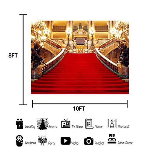 Red Carpet Backdrop, Golden Palace Gorgeous European Hall Photo Backdrop, Vinyl 10x8ft Prom Picture Photo Studio Props BJXTGU62 - color: Red, size: 10x8ft
