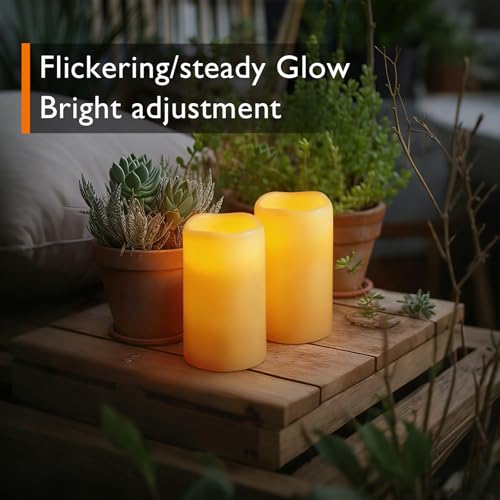 Homemory 3"x5" Flameless Candles, Outdoor Waterproof, Battery Operated LED Pillar Candles with Remote Control and Timer, Plastic, Long Lasting - size: 3"x5"5"