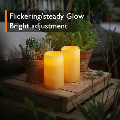 Homemory 3"x5" Flameless Candles, Outdoor Waterproof, Battery Operated LED Pillar Candles with Remote Control and Timer, Plastic, Long Lasting - size: 3"x5"5"