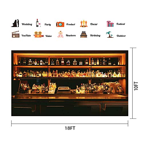 Vinyl 18x10ft Bar Photo Backdrop, Wine Cafe Restaurant Drink Shelf Photography Backdrops Friendsmas Party Urban Club Speakeasy Room Wall Art Decor Banner Photo Backdrop Booth Props BJXTPH225 - size: 18x10ft