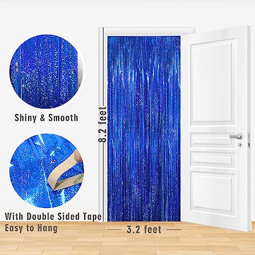 GOER 3.2 ft x 8.2 ft Metallic Tinsel Foil Fringe Curtains Party Photo Backdrop Party Streamers for Birthday,Graduation,New Year Eve Decorations Wedding Decor(1 Pack,Shiny Blue) - color: Shiny Blue, size: 1 Pack