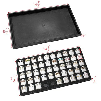 Ikee Design 2 Pcs Set Black Earring Display Tray with 50 Earring Cards Organizer, Jewelry Tray Display for Stud Earring Collection, 100pcs Earring Puffy Cards, 14 3/4W x 8 1/4D x 1H in, White, Black - color: Small Earring Card