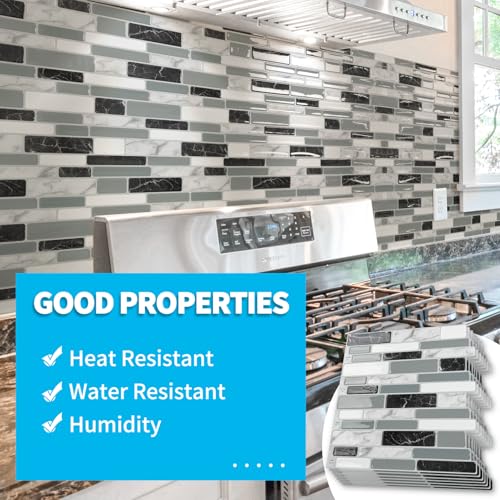 Art3d 20-Sheet Peel and Stick Kitchen Backsplash Tiles, Self-Adhesive Wall Tiles for Kitchen and Bathroom, 12"x12", Marble Grey