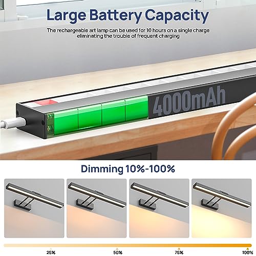 PESUTEN Picture Light Battery Operated, 16in Wireless Art Light for Paintings CCT Dimmable Recharging Battery Picture Light with Remote Control for Gallery Dartboard Art Bedroom Bathroom - color: Black