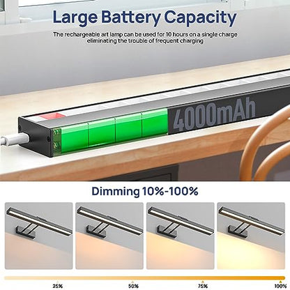 PESUTEN Picture Light Battery Operated, 16in Wireless Art Light for Paintings CCT Dimmable Recharging Battery Picture Light with Remote Control for Gallery Dartboard Art Bedroom Bathroom - color: Black