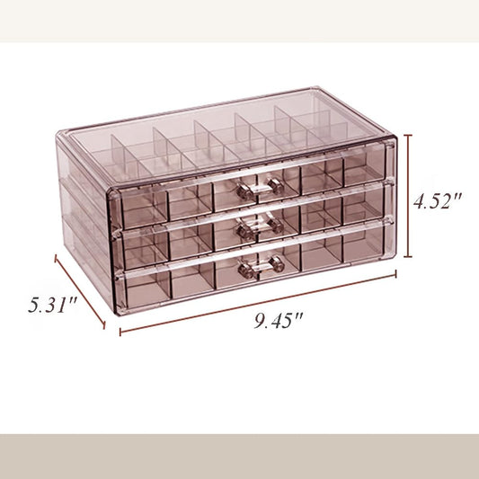 YUFONG Earring Storage Box Organizer 3 Drawers Acrylic Jewelry Storage Box Holder Transparent Jewelry Display Stand with 72 Small Compartments Gift for Women Girls (Clear Purple Brown) - color: Clear Purple Brown