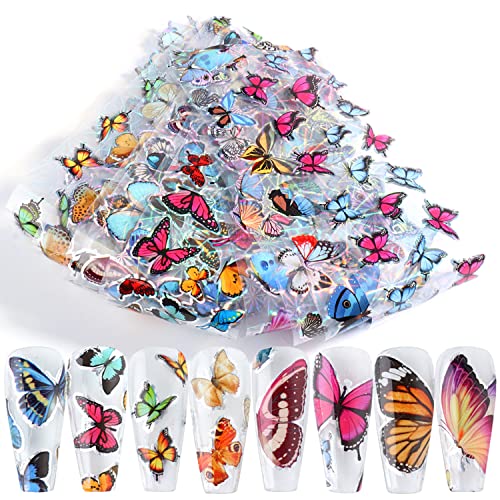 Tyuimhx Butterfly Nail Foil Transfer Stickers, 10 Sheets Multicolor Acrylic Decals for Women Girls Manicure Decorations - style: Colrful Laser Butterfly