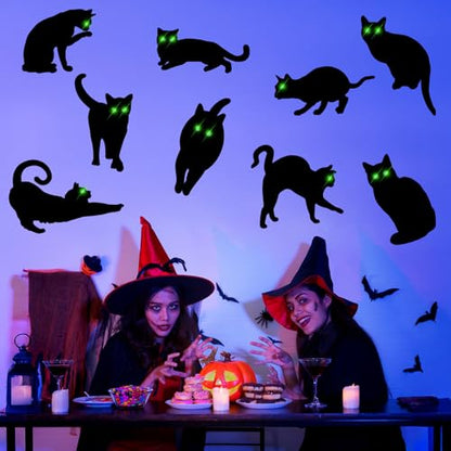 Blulu 9 Pcs Halloween Decorations Outdoor Black Cat Yard Signs with Stakes Scary Silhouette with Glow in The Dark Eyes Corrugated Plastic Waterproof Black Cat Decor for Garden Lawn Patio (Cats) - style: Cats