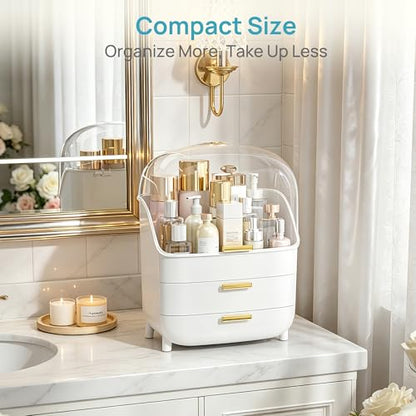 Vtopmart 3-Tier Skincare Makeup Organizer with Drawers and Lid for Vanity and Bathroom Countertop, Large Cosmetic Storage Box Case for Dresser, with Non-Slip Base - style: with Lids