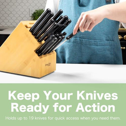 Shenzhen Knives 20 Slot Universal Knife Block: Large Bamboo Finish Wood Knife Block without Knives - Countertop Butcher Block Knife Holder and Organizer with Wide Slots for Easy Kitchen Knife Storage - size: Large
