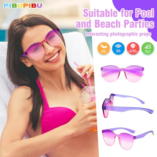 Pibupibu 24/48 Pack Mixed Rimless Colorful Party Sunglasses Bulk, Fun Party Glasses Photoshoot Prop Costume Eyewear - color: 24 Mixed
