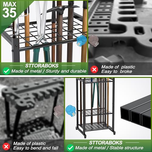 Garden Tool Organizer, Yard Tool Tower Rack for Garage Organization and Storage, Up to 35 Long-Handled Tools/Rakes/Brooms, Heavy Duty Steel Garden Tool Stand for Shed, Outdoor, Black - style: Rack