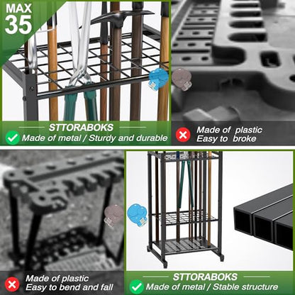 Garden Tool Organizer, Yard Tool Tower Rack for Garage Organization and Storage, Up to 35 Long-Handled Tools/Rakes/Brooms, Heavy Duty Steel Garden Tool Stand for Shed, Outdoor, Black - style: Rack