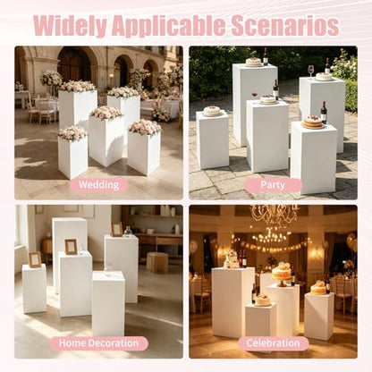 5PCS Iron Square Pedestal Stands, White Dessert Table Cube Display Pillars, Wedding Party Art Decor Display Column for Patios, Corridors and Entrances (17.72-34.65in Square) - size: 17.72-34.65in Square