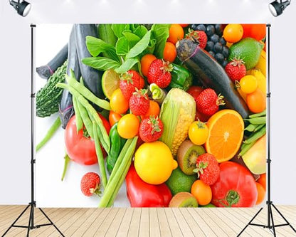 Trykid 12x10ft Fresh Mixed Fruits Vegetables Backdrop Healthy Food Photography Background Kitchen Party Decoration Tapestry Photo Booth Prop Fabric - size: 12x10ft