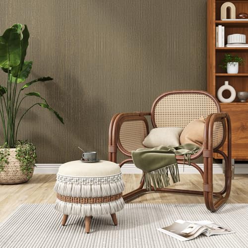 VEELIKE 15.7''x354'' Brown Grasscloth Peel and Stick Wallpaper Textured Grass Cloth Wallpaper Prepasted Removable Grasscloth Contact Paper Brown Vinyl Linen Wall Paper for Bedroom Bathroom Walls - color: Brown, size: 15.7" x 354"