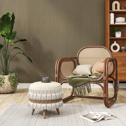 VEELIKE 15.7''x354'' Brown Grasscloth Peel and Stick Wallpaper Textured Grass Cloth Wallpaper Prepasted Removable Grasscloth Contact Paper Brown Vinyl Linen Wall Paper for Bedroom Bathroom Walls - color: Brown, size: 15.7" x 354"