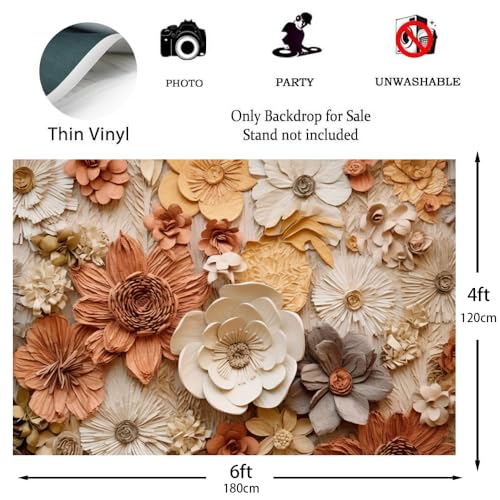 Earthy Colors and Brown Paper Flowers Backdrop Boho Wall Texture Photography Background for Portrait Home Decoration Banner (6x4ft) - size: 6x4ft