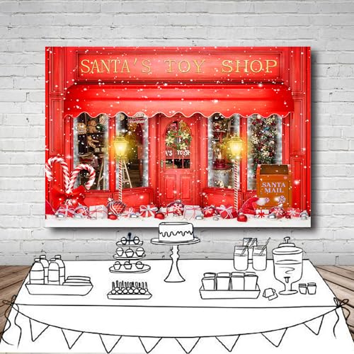 15X8FT Red Christmas Photo Backdrop Santa's Toy Shop Candy Cane in Snow World Xmas Family Holiday Party Banner Photography Background Supplies Decor Studio Prop - size: 15x8Ft