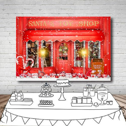 12X8FT Red Christmas Photo Backdrop Santa's Toy Shop Candy Cane in Snow World Xmas Family Holiday Party Banner Photography Background Supplies Decor Studio Prop - size: 12x8Ft