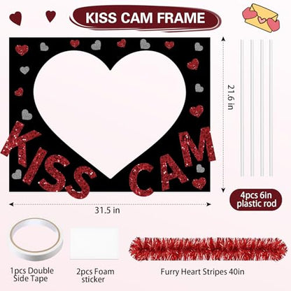 RattanView Large Size Wedding Poto Booth Props, 31.5 X21.6in Kiss Cam Frame Cardboard Cutout Valentines Photo Booth Photography for Galentines Day Party Birthday Decorations(Furry Heart) - style: Furry Heart
