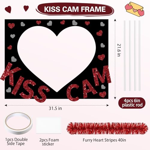 RattanView Large Size Wedding Poto Booth Props, 31.5 X21.6in Kiss Cam Frame Cardboard Cutout Valentines Photo Booth Photography for Galentines Day Party Birthday Decorations(Furry Heart) - style: Furry Heart