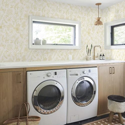 Gold Wallpaper Floral Peel and Stick Wallpaper White and Gold Wall Paper Laundry Room Contact Paper Self-Adhesive Removable Nursery Kids Room Bathroom Bedroom Shelf Liner Vinyl 78.7" x 17.3" - color: Yellow and Beige, size: 17.3" x 78.7"