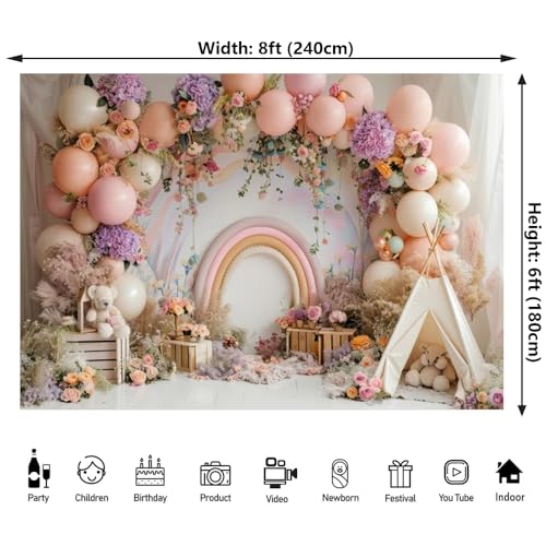 Newborn Baby 1st Birthday Photography Backdrop - Balloons Tent Flower Decor Background for Kids Birthday Party Baby Shower Portrait Cake Smash Props (8x6ft) - size: 8x6ft