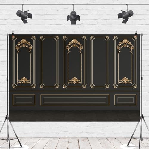 Great 20s Backdrop 6x4ft Vinyl Roaring 1920s Party Photography Background Luxury Black Gold Masquerade Wall Art Decor Dance Prom Photo Props - size: 6x4ft