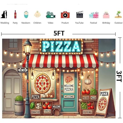 Vintage Italian Pizzeria Backdrop Vegetables Foods Background Kids Cooking Theme Pizza Party Decorations Family Night Birthday Party Pizza Party Supplies Favors Booth Props (C, 5X3FT) - color: C, size: 5X3FT