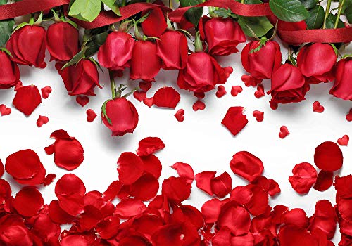 10x7FT White Background Romantic Red Rose Petals for Sweet 16 Party Photo Booth Props Backdrop LFME403