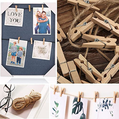Mini Clothes Pins, 260 PCS Small Wooden Clothes Pin with Jute Twine, Clothespins, Clothes Pins for Photos Crafts DIY Project - color: Wooden, size: 1.2inch/260Pcs