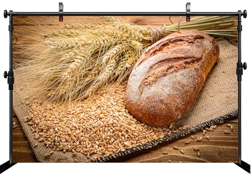 12x10ft Bread Backdrop Fresh Loaf Wheat Ears Grains Burlap Rustic Bakery Baking Background for Birthday Baking Theme Party Bakery Display Food Photography Decor Photo Studio Booth Props - size: 12x10FT