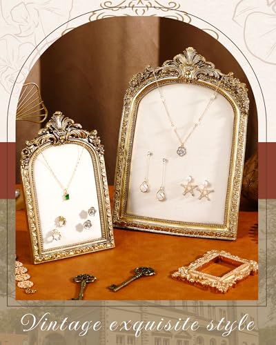 Wonderjune 2 Pcs Gold Jewelry Display Stand Vintage Necklace Organizer Ring Holder Earring Tray Resin Jewelry Photography Props Frame with Velvet Backing for Gifts(White,Large,Small,Elegant) - color: White, size: Large,Small, style: Elegant