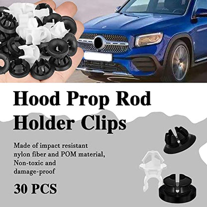ASUBHA 30 PCS Hood Prop Rod Holder, Hood Clips, Hood Rod Clip, Car Hood Rod Grommet Clips for Most Cars Bracket Decorative Clip Compatible with 91503-SS0-003, for Most Car Automobile, Black White