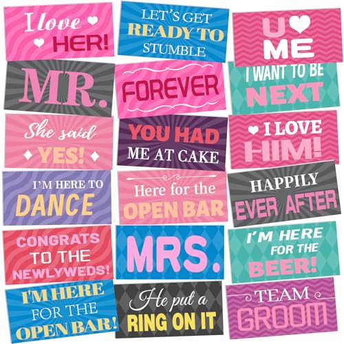 Beeveer 24 Designs Photo Booth Props Double Sided 11x5.5 Inch Photo Booth Props Parties Decorations Set DIY Water Proof Selfie Signs PVC Printing for Party Supplies(Colorful, Wedding) - color: Colorful, style: Wedding