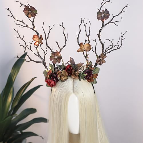 MOSTORY Woodland Deer Antler Headband - Fairy Costume for Woman Branch Crown for Renaissance Halloween Renfaire Cosplay - color: Brown