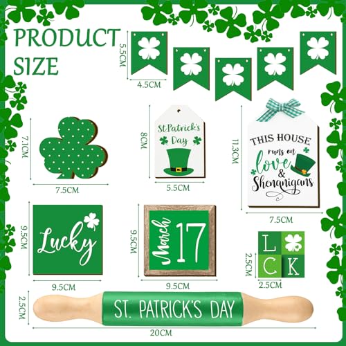 Beeveer 15 Pcs St. Patrick's Day Tiered Tray Decor Set Shamrock Gnome Wooden Sign Rustic Irish Themed Table Centerpiece Tabletop for Home Office Kitchen(Shamrock) - style: Shamrock