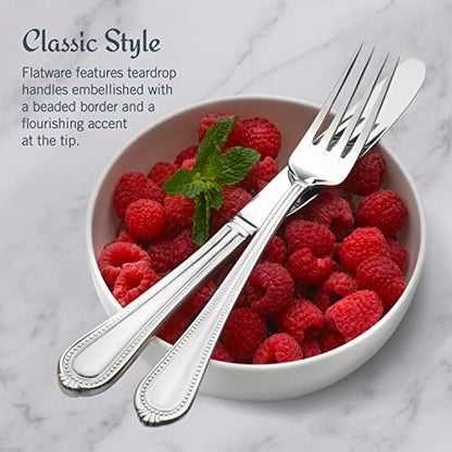 Mikasa Regent Bead 65-Piece Silverware Set, 18/10 Stainless Steel Flatware Service for 12, Includes 5 Serving Tools, Dishwasher Safe Polished Cutlery - size: 65 Piece Set, style: Regent Bead