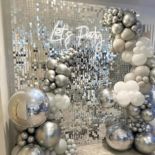Silver Shimmer Wall Backdrop,Shiny Sequins,12Pcs Sequins Backdrop Panels, Glitter Bling Photo Background for Birthday Party Wedding Engagement Anniversary Graduation (Each 1FT², Total 12FT²) - color: Silver, size: 3 FT x 4 FT
