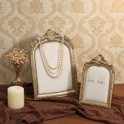 2 Pcs Gold Resin Jewelry Display Stand with Velvet Backing, Vintage Necklace Organizer Ring Holder Earring Holder Jewelry Photography Props Frame for Women Wedding Gifts